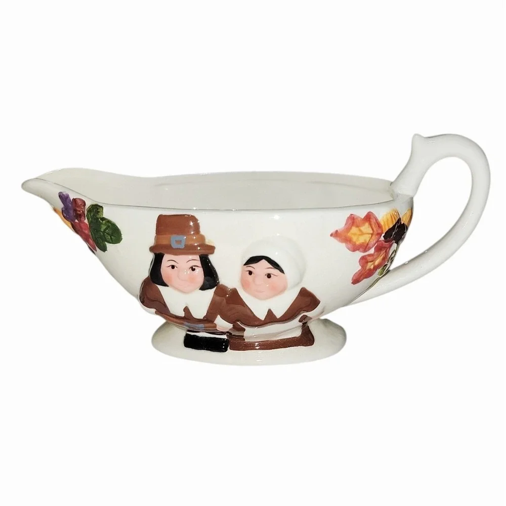 Publix‎ The Pilgrim Pair Thanksgiving Gravy Boat Underplate Ceramic w/ Box